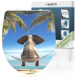 SCHÜTTE WC-Bril 82580 HAPPY ELEPHANT - High Gloss - Duroplast - Soft Close - Afklikbaar - RVS-Scharnieren - Belastbaar tot 175 kg - Decor - 1-zijdige Print