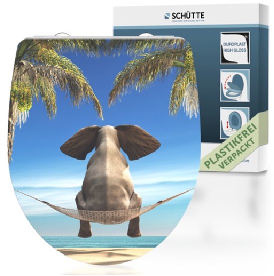 SCHÜTTE WC-Bril 82580 HAPPY ELEPHANT - High Gloss - Duroplast - Soft Close - Afklikbaar - RVS-Scharnieren - Belastbaar tot 175 kg - Decor - 1-zijdige Print SCHÜTTE WC-Bril 82580 HAPPY ELEPHANT - High Gloss - Duroplast - Soft Close - Afklikbaar - RVS-Scharnieren - Belastbaar tot 175 kg - Decor - 1-zijdige Print