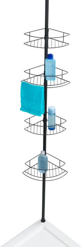 WENKO Telescopisch Doucherek Dolcedo 4-laags RVS zwart - Uitschuifbaar van 65 tot 275cm - Douchemand - Bevestigen zonder boren