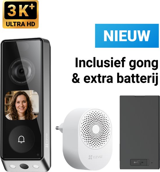 EZVIZ EP8 Ultra - Videodeurbel met Camera met AI Scherm – 3K+ (6MP) Dual Lens – Pakketdetectie – Draadloos of Bedraad – 32GB ingebouwde opslag – Zonder Abonnement EZVIZ EP8 Ultra - Videodeurbel met Camera met AI Scherm – 3K+ (6MP) Dual Lens – Pakketdetectie – Draadloos of Bedraad – 32GB ingebouwde opslag – Zonder Abonnement
