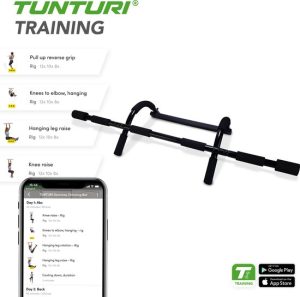 Tunturi Deurtrainer - Fitness-set - Door Gym - Optrekstang - Opdrukstang - Zwart - Incl. gratis fitness app