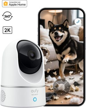 eufy Security E220 Binnencamera - 2K Pan & Tilt - Indoor Cam - Huisdiercamera - Petcam - 2K-resolutie - Panoramische en kantelfunctie - Nachtzicht - Bewegings- en geluidsdetectie - Tweerichtingsaudio - Compatibel met Amazon Alexa en Google Assistant