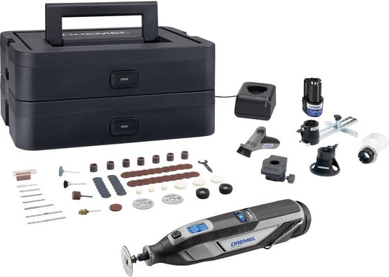 Dremel 8240 5/56 platinum editie - Inclusief 2x 12V 2.0 Ah accu - 65 accessoires - Detailhandgreep - lijn-en cirkelgeleider - multifunctioneel freeshulpstuk - bewerkingsplatform -comfort guard hulpstuk - lader Dremel 8240 5/56 platinum editie - Inclusief 2x 12V 2.0 Ah accu - 65 accessoires - Detailhandgreep - lijn-en cirkelgeleider - multifunctioneel freeshulpstuk - bewerkingsplatform -comfort guard hulpstuk - lader