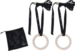 Tunturi Gymnastic rings hout - 23cm diameter - Inclusief riem - Incl. gratis fitness app