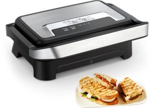 Tefal Inicio Compact GC270D - Paninimaker & Contactgrill - 1500W - Anti-aanbaklaag - Zilver - Verticaal opbergbaar