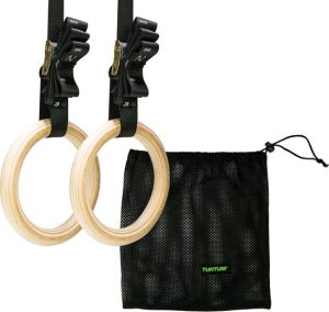 Tunturi Gymnastic rings hout - 32mm diameter - inclusief riem - incl. gratis fitness app