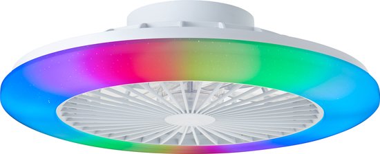 Brilliant Salerno - Plafondventilator - Met verlichting - LED 40W - Wit en RGB kleuren - Dimbaar - Wit - Zeer stil Brilliant Salerno - Plafondventilator - Met verlichting - LED 40W - Wit en RGB kleuren - Dimbaar - Wit - Zeer stil